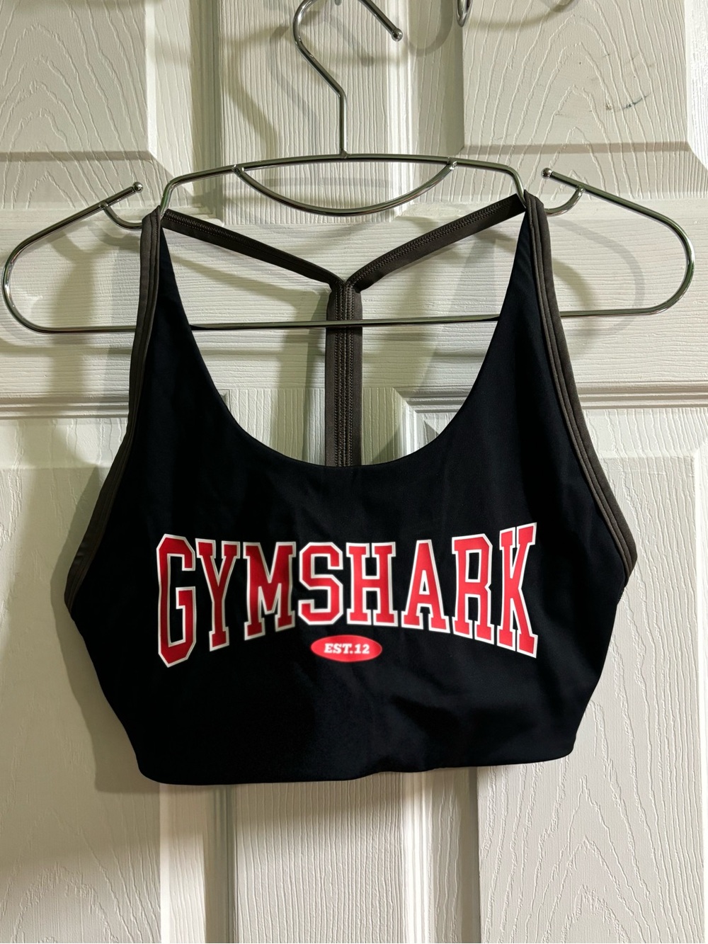 Gymshark Black Sports Bra with Red Logo